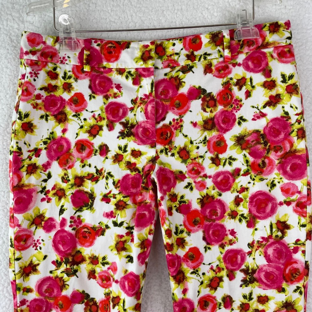 Ann Taylor Petite Pink Floral Ankle Pants Size 12P Cotton Stretch Watercolor